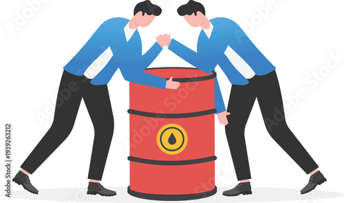 Business Professionals Struggling over Oil Barrel