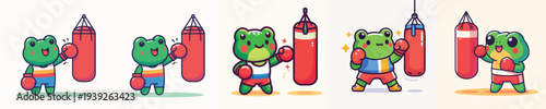 cute frog vector boxing training