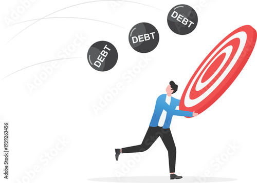 Businessman Blocking Debt Burden with Target Shield