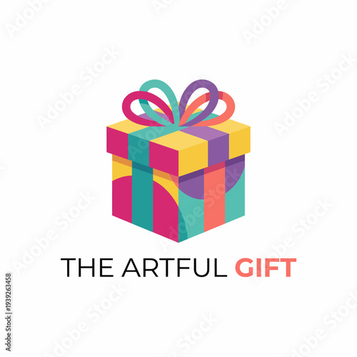 This creative logo features a bright and colorful gift box with a bow, embodying joy and celebration, ideal for a gifting or event planning business.