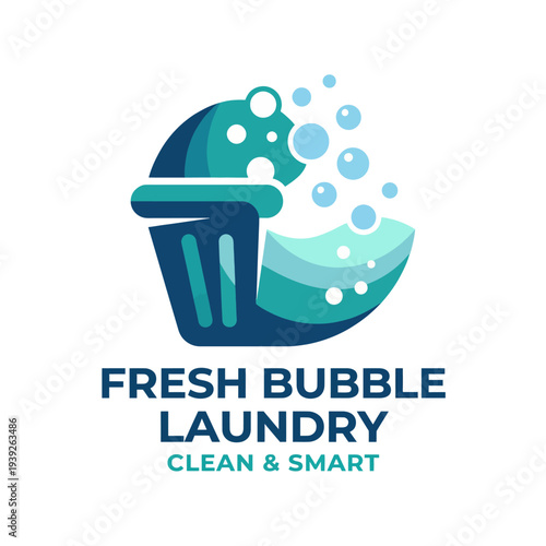 This logo showcases a stylish laundry bucket with bubbles, conveying cleanliness and freshness. A perfect visual representation for any eco-friendly laundry service.