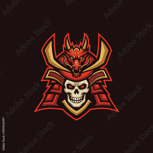 A striking illustration combining a skull and dragon together with traditional samurai armor, symbolizing strength, fearlessness, and artistic heritage in warrior culture.