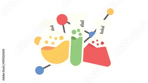 Creative illustration of colorful laboratory experiment with test tubes and beakers