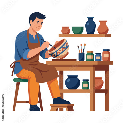 A skilled artist meticulously crafting pottery in a vibrant workshop, showcasing the artistry of ceramics and the passionate pursuit of creativity in the art and craft sector.