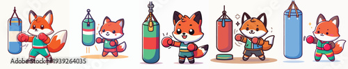 cute fox vector doing boxing training