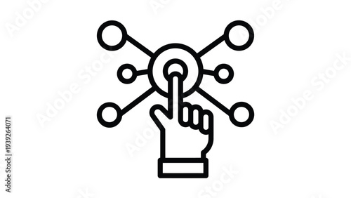 Digital interface illustration with a hand selecting a network connection icon