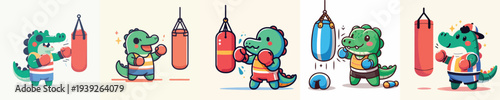 cute crocodile vector doing boxing training