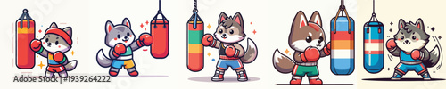 cute wolf vector doing boxing training