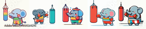 cute elephant vector boxing training