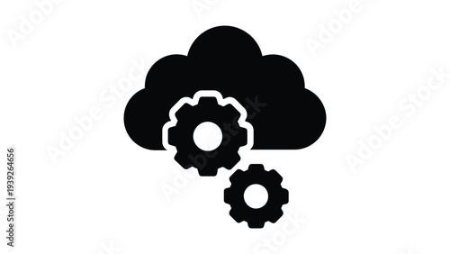 Cloud computing with interconnected gear icons representing technology integration