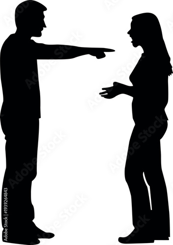 Silhouette of a man and woman in a tense confrontation
