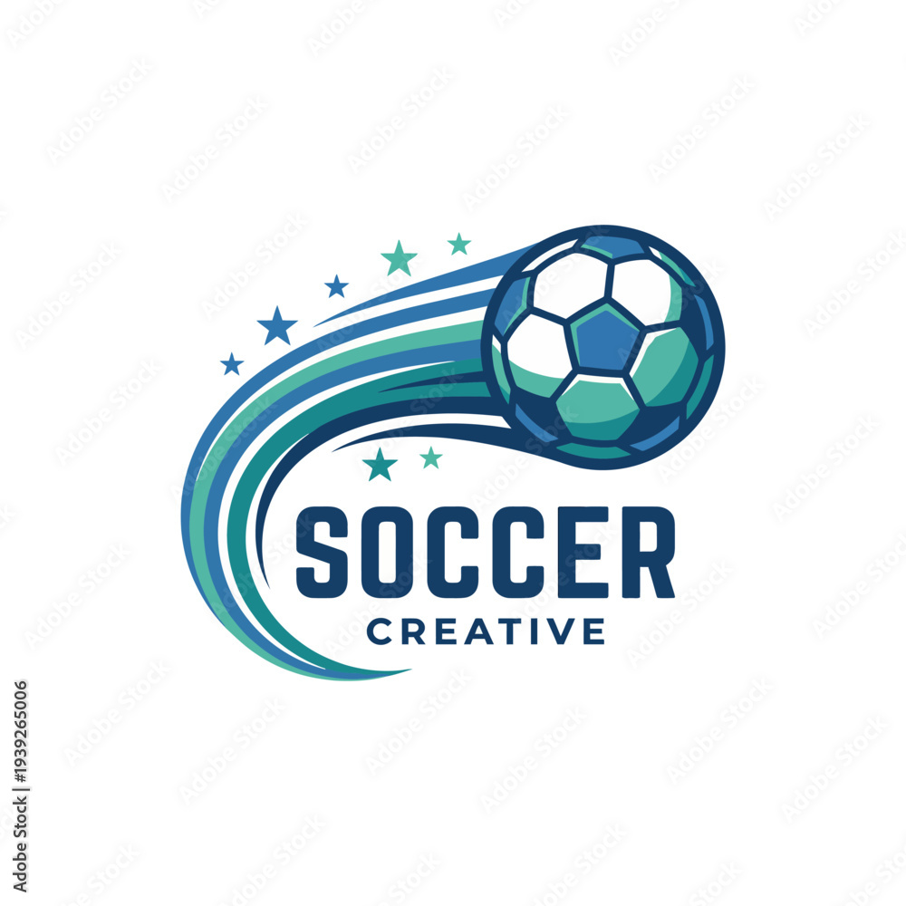 Obraz premium This soccer-themed logo showcases a dynamic soccer ball in motion, capturing the excitement of the game, perfect for businesses related to sports and entertainment.