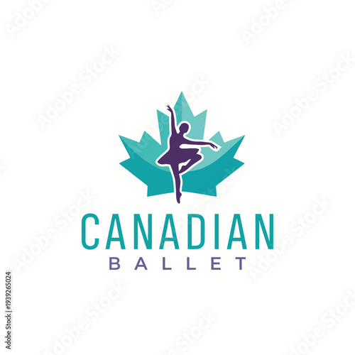 A captivating logo showcasing a dancer in a graceful pose atop a stylized maple leaf, symbolizing Canadian ballet artistry and cultural heritage through its design.