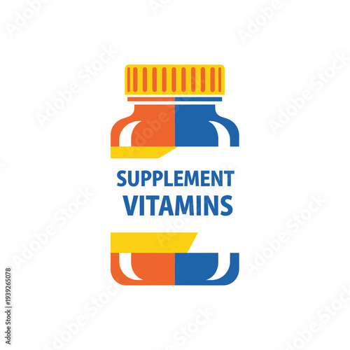 Supplement vitamins bottle icon in vibrant colors on white background  