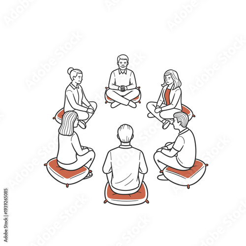 Group of people sitting in a circle during a support session  