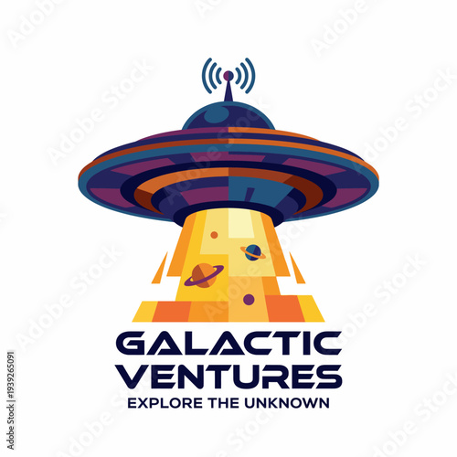 A vibrant UFO design symbolizing exploration and innovation in the unknown realms of outer space, inviting viewers to ponder technological advancements and mysteries.