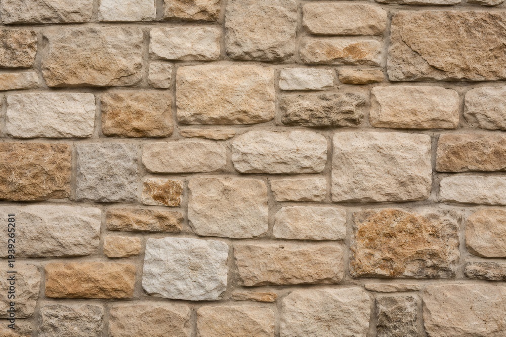 Fototapeta premium Close up showing a rustic stone wall texture with varying shades of brown and gray rocks, seamlessly forming a durable and weathered background for design
