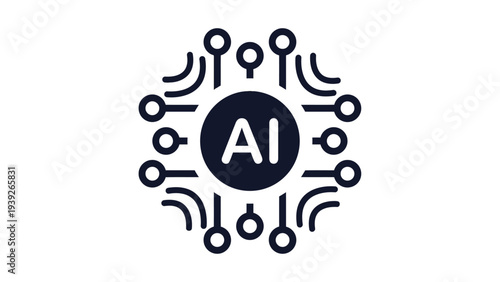 Artificial intelligence represented with interconnected nodes and circuits forming an ai symbol