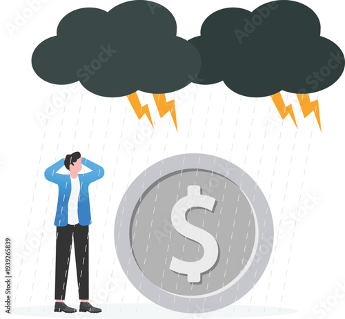 Businessman Facing Monetary Loss under Storm Cloud