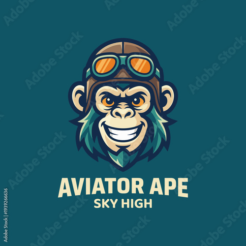 This bold logo presents an aviator ape character with goggles, embodying adventure and the thrill of flight, perfect for brands related to travel, adventure, or fun themes.