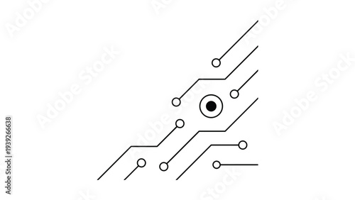A stylized digital eye with circuit board connections and binary elements