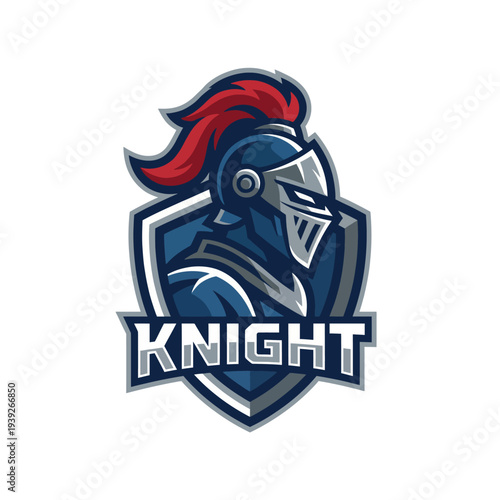 A stylized knight with a helmet and plume symbolizes bravery and strength, ideal for gaming or sports teams looking for a powerful brand identity.