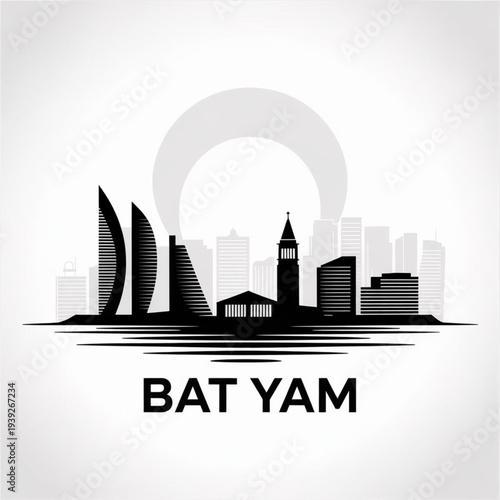 Bat Yam Israel Skyline Silhouette — Mediterranean Beachfront Resort City Vector Illustration