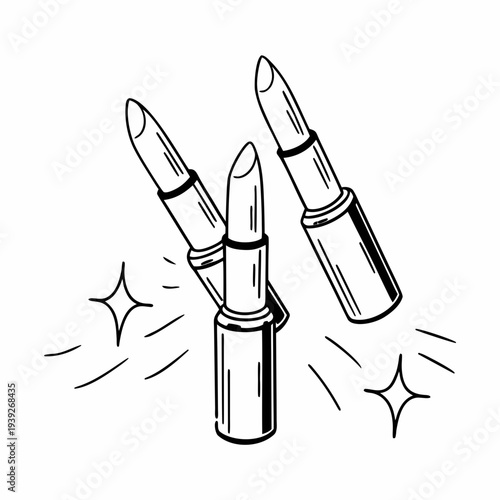 Set of lipstick shaped like bullets and cosmetic tubes arranged together isolated on a white background blending beauty makeup and ammunition concept