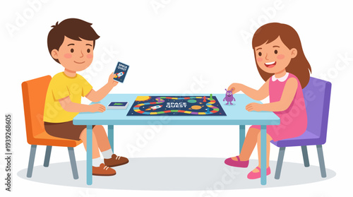 Enjoy an engaging board game session with kids focused on teamwork, strategy, and adventure, featuring vibrant characters and a fun game environment.