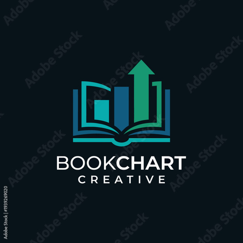 A logo representing a book and a growing chart symbolizing creativity, learning, and business success through knowledge and analytics in a modern graphic style.