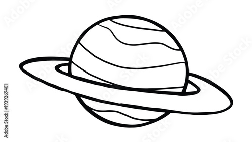 A simple line drawing of a ringed planet resembling saturn in a minimalist style