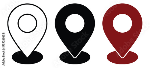 Location Map Pin Icon Set with GPS Position Symbols and Navigation Markers Vector