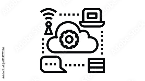 Modern illustration of cloud computing and digital communication integration.