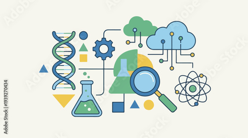 Modern Science, Technology, and Research Flat Design Illustration