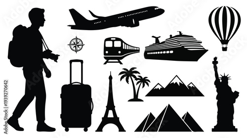 Comprehensive collection of travel and tourism silhouettes