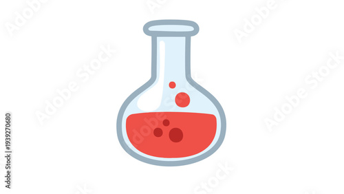 A laboratory flask containing a red liquid with floating particles
