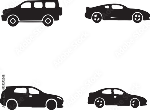 Four different car silhouettes side view