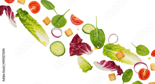 Fresh salad ingredients floating in air isolated on transparent background