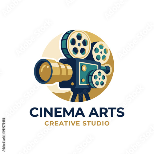 A vintage-inspired logo depicting a film camera, representing the world of cinema arts and creative studios, where storytelling comes to life through visual media.