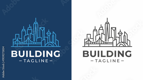 A sleek and modern skyline logo design showcasing various architectural elements, ideal for branding real estate companies or urban development projects in a contemporary context.
