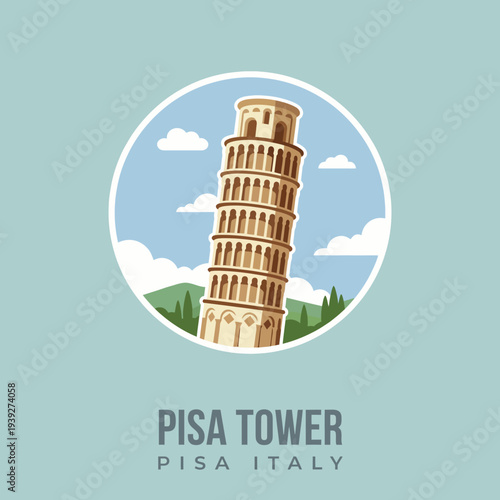 The iconic Leaning Tower of Pisa captured with fluffy clouds and greenery, representing architectural marvels and tourism, perfect for travel and culture.