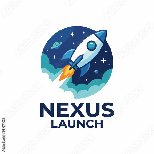 A vibrant rocket launching into space amidst stars and planets, representing innovation and exploration, ideal for technology and space-themed projects.
