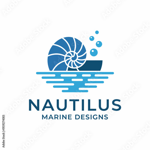 An artistic design featuring a nautilus shell over water, symbolizing marine life and creativity, perfect for ocean-related products and design projects.