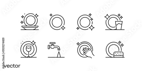A collection of eight distinct icons representing various activities and objects Vector