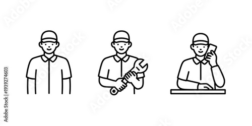 Three individuals engaged in different activities with headphones on Vector