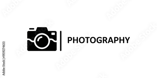 A black and white photography logo featuring a camera and the word photography Vector