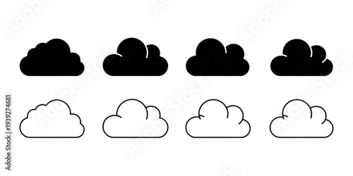 A collection of eight different cloud icons depicting various weather conditions Vector