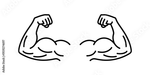 A black and white illustration of a muscular person flexing their biceps. Vector