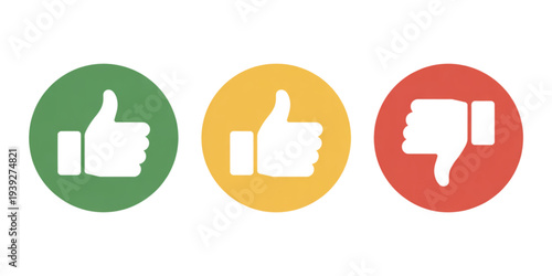 Three circular icons representing thumbs up, thumbs down, and thumbs in the middle Vector