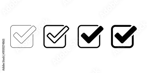 Four different checkmark icons in a row with the first one being unchecked and the others checked Vector